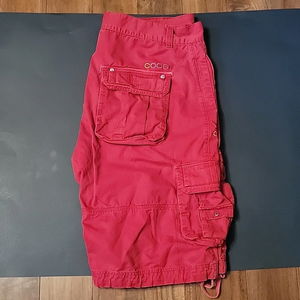 COOGI Y2K Jean Cargo Carpenter Skater Shorts Red Men's Size 44 - Picture 2 of 6